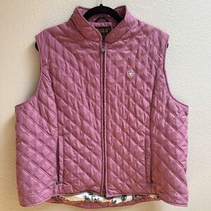 Ariat Women's XXL Diamond Quilted Puffer Vest Mauve Pink Full Zip Floral Lining